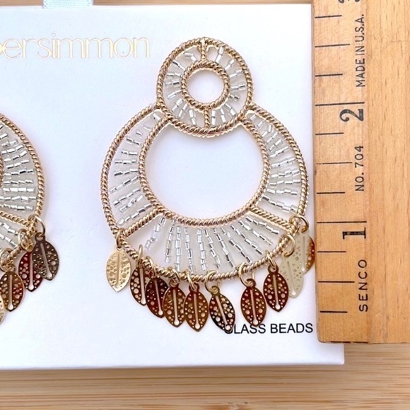 Brand New Persimmon Glass Beaded Gold Tone Leaf Round Drop Earrings Lightweight - Picture 10 of 14